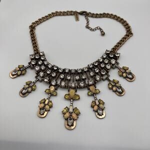 Brass colored stone embellished statement necklace | mob wife